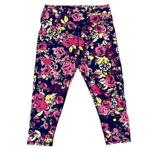 Gaiam Pink Navy Floral Cropped Leggings Large